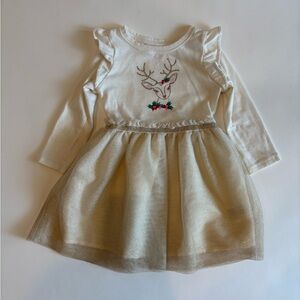 2T Cat & Jack Target Christmas reindeer cream and gold dress